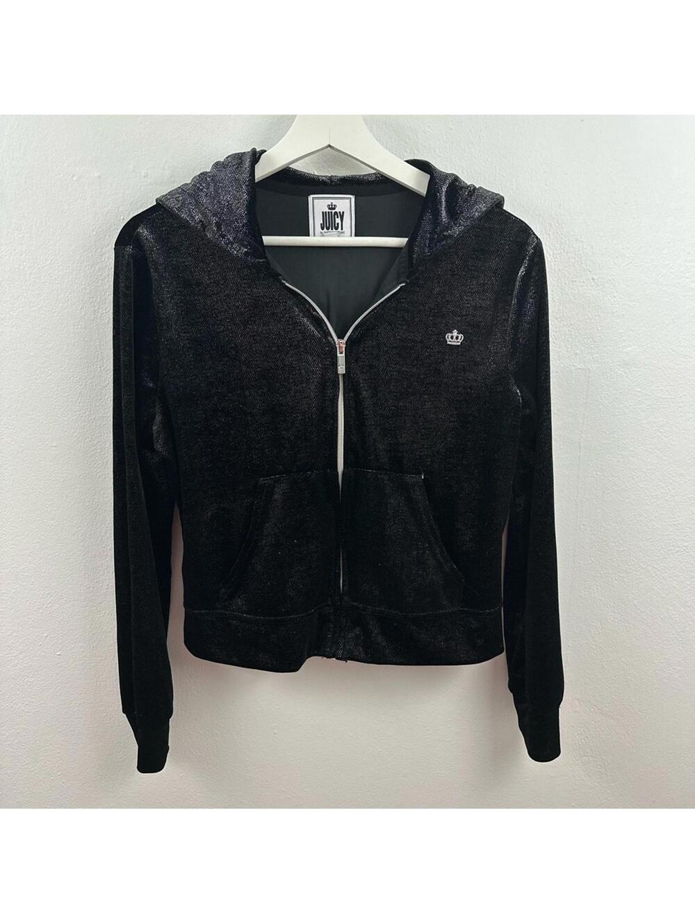 Juicy Couture Velour Black Hoodie Jacket Women's Size M